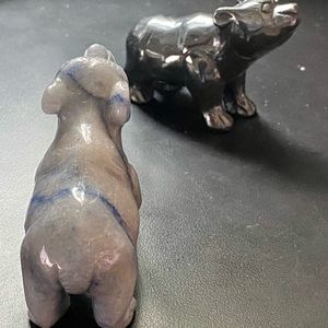 Bundle Lot 2 Handmade Hand Made Hematite Blue Quartz? Bear Stone Figurin…